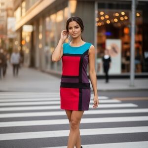 Vibrant Sleeveless Colorblock Mini Dress